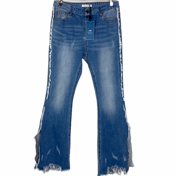 J.ING Jeans Flare Split Raw Hem Frayed High Rise M - Picture 13 of 13
